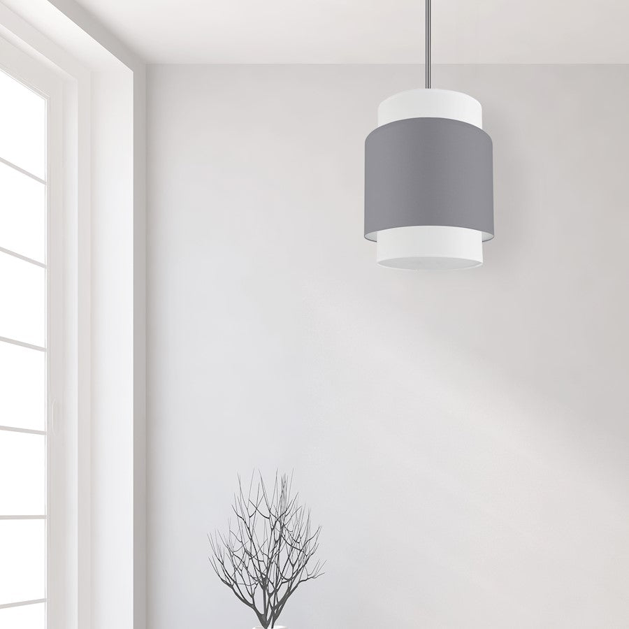 Dainolite Priya 10in 1-Light Pendant | Chrome Grey & White Fabric Drum | Kitchen Island & Dining Room | 10 x 10 x 14 in | Model PYA-141P-PC-GRW