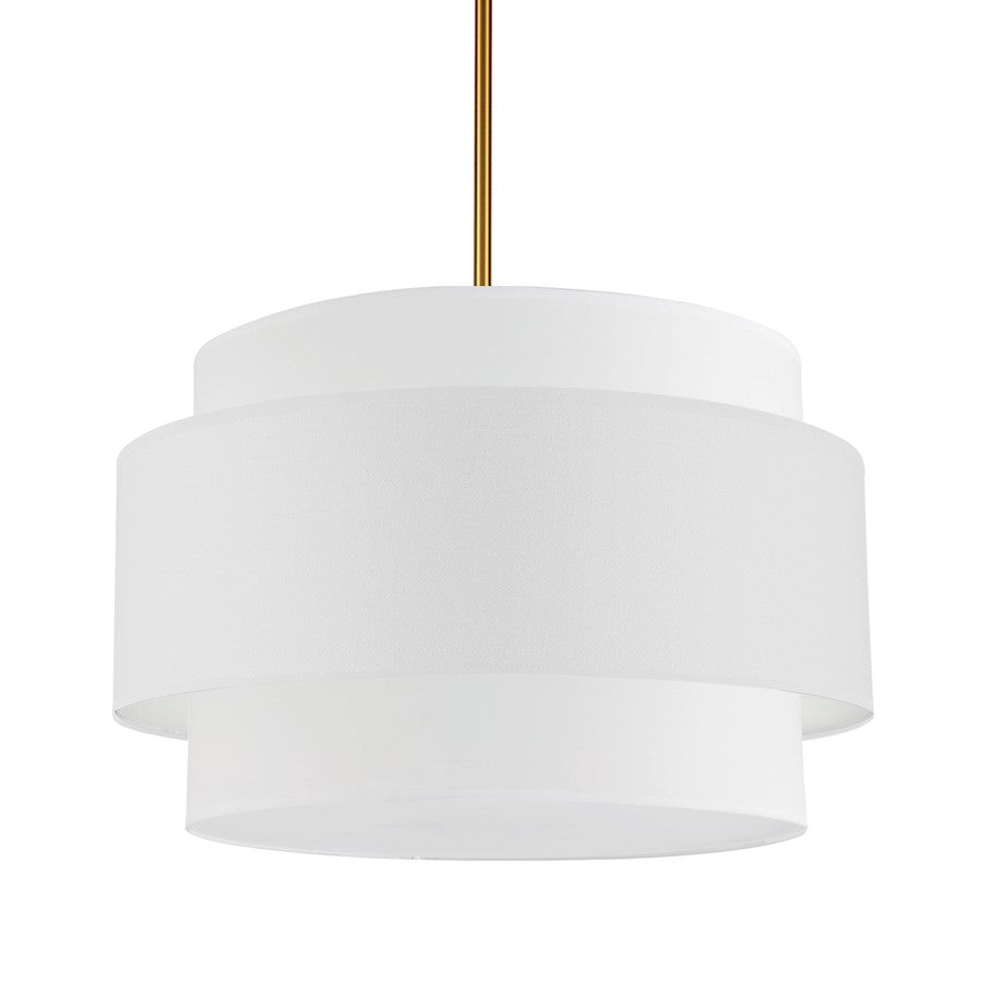 Dainolite Priya 22in 4-Light Chandelier | Contemporary Aged Brass and White Fabric Drum | Dining Room & Living Room | Model PYA-224C-AGB-WH