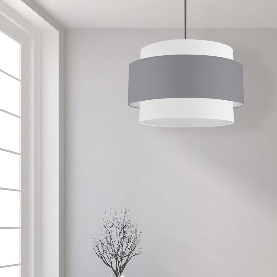 Dainolite Priya 22in 4-Light Chandelier | Contemporary Polished Chrome and Grey & White Fabric Shade | Living Room & Dining Room | Model PYA-224C-PC-GRW