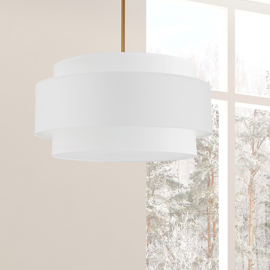 Dainolite Priya 30in 4-Light Pendant | Contemporary Aged Brass and White Fabric Shade | Dining Room & Living Room | Model PYA-304C-AGB-WH