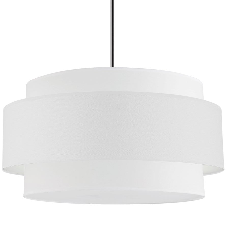 Dainolite Priya 30in 4-Light Pendant | Contemporary Polished Chrome and White Fabric Drum Shade | Dining Room & Living Room | Model PYA-304C-PC-WH