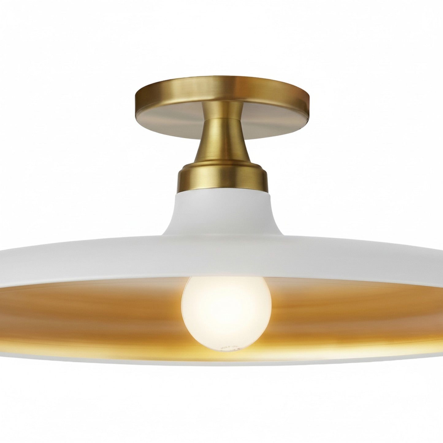 Dainolite Quentin 18in 1-Light Flush Mount | Contemporary Matte White Metal and Aged Brass | Living Room & Bedroom Ceiling Light | Model QTN-181SF-MW-AGB