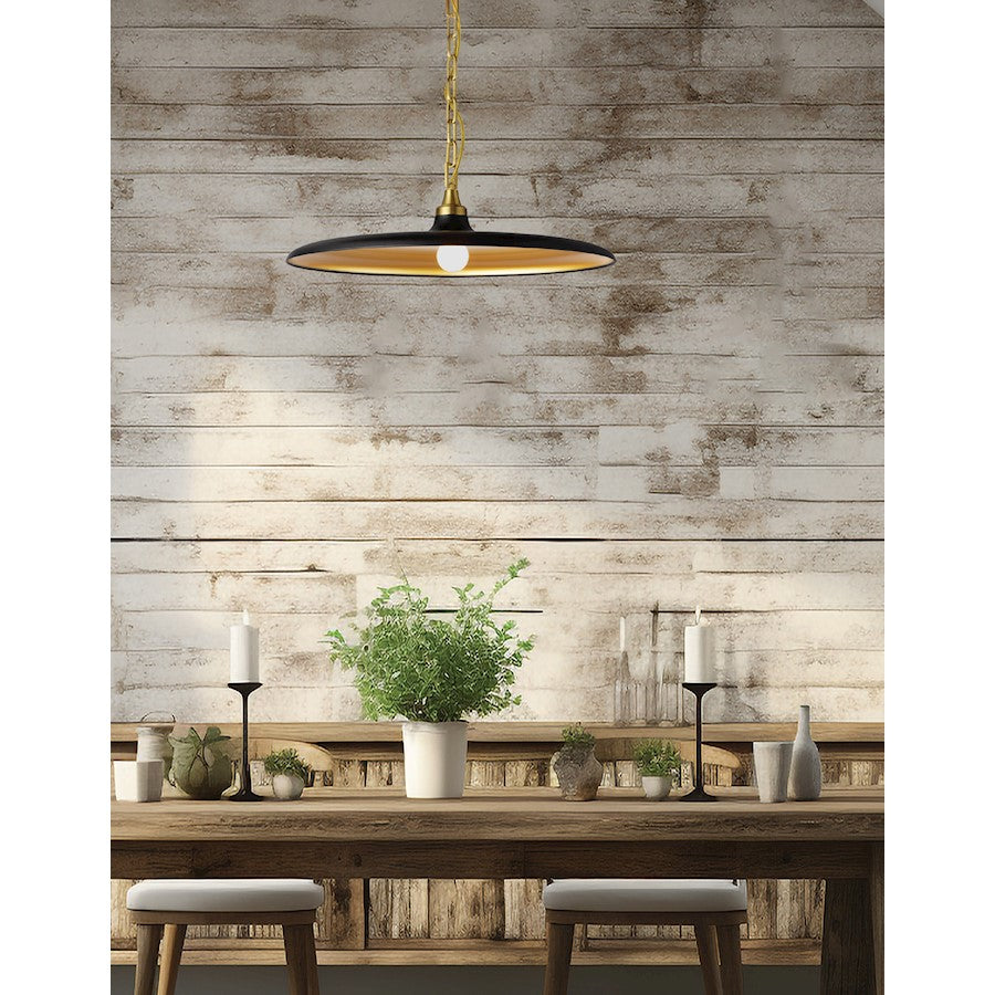 Dainolite Quentin 24in 1-Light Pendant | Industrial Aged Brass and Matte Black/Gold Metal | Kitchen Island | 24 x 24 x 7 in | Model QTN-241P-MB-AGB