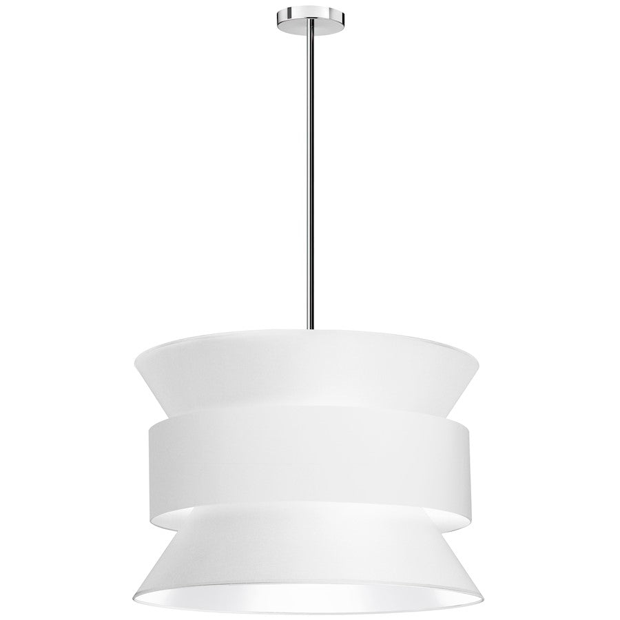 Dainolite Questa 24in 4-Light Pendant | Transitional Polished Chrome and White Fabric | Living Room & Foyer | 24 x 24 x 16 in | Model QUA-244P-WH