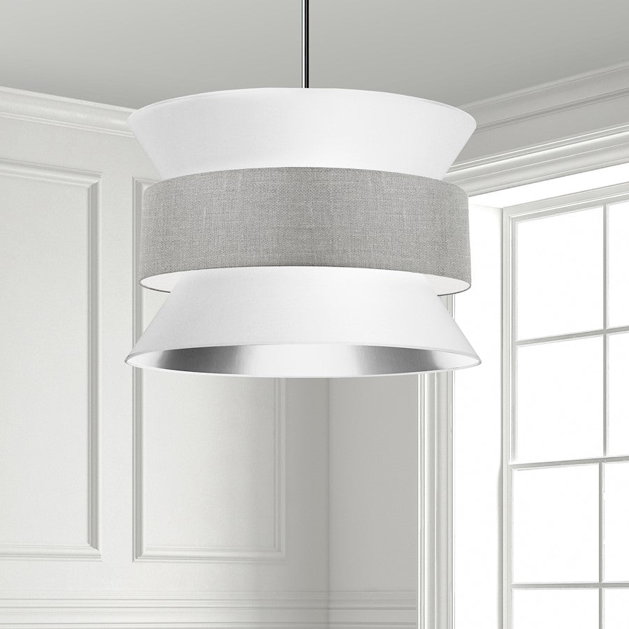 Dainolite Questa 24in 4-Light Pendant | Transitional Polished Chrome and White/Grey Fabric | Living Room & Foyer | Model QUA-244P-WH-GRY