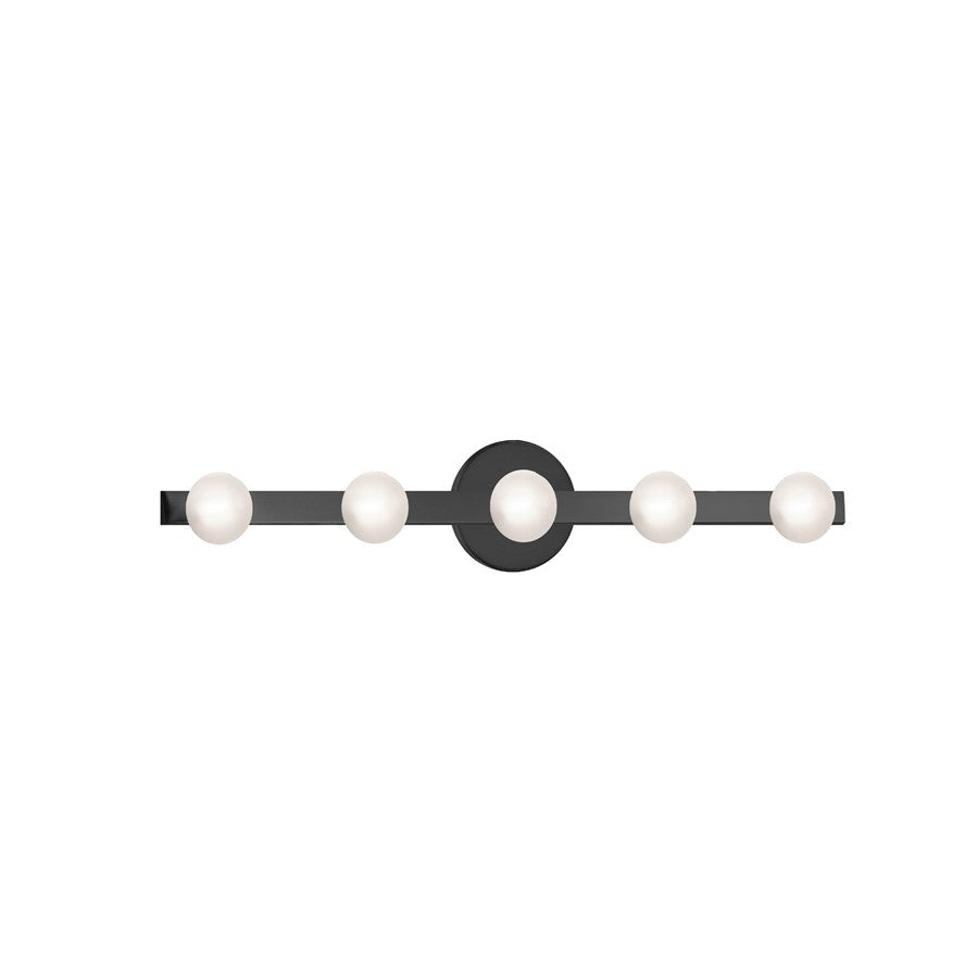 Dainolite Raleigh 27in 5-Light Vanity Light | Modern Matte Black and White Glass | Bathroom Vanity | 4.5 x 27.25 x 4.75 in | Model RAL-275W-MB