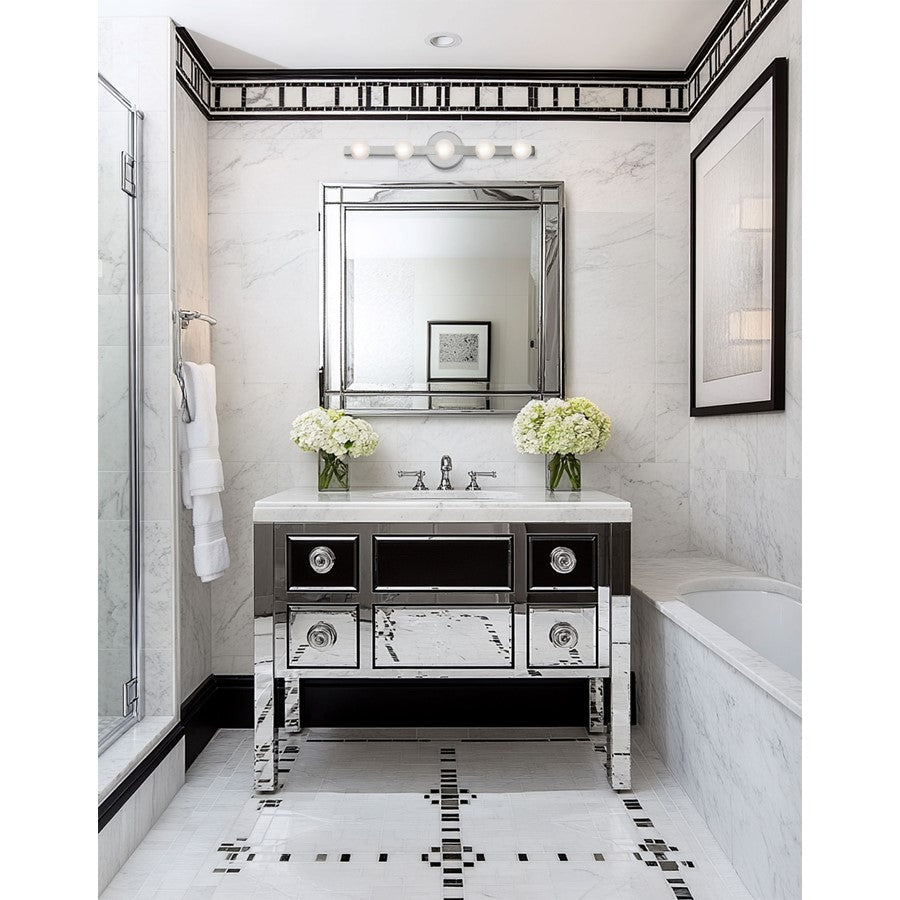 Dainolite Raleigh 27in 5-Light Vanity Light | Modern Polished Chrome and White Glass | Bathroom Vanity | 4.5 x 27.25 x 4.75 in | Model RAL-275W-PC