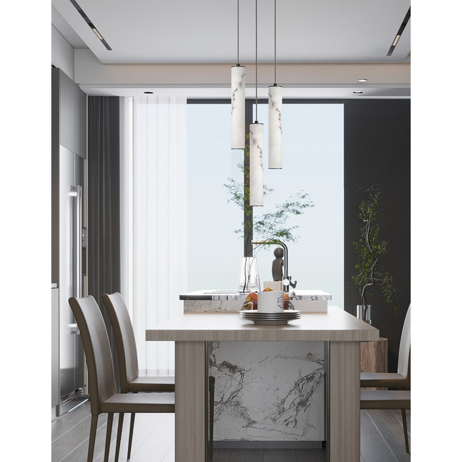 Dainolite Reuben 12in 3-Light LED Pendant | Industrial Matte Black and White Faux Alabaster | Kitchen Island & Dining Room | Model RBN-1230LEDP-MB