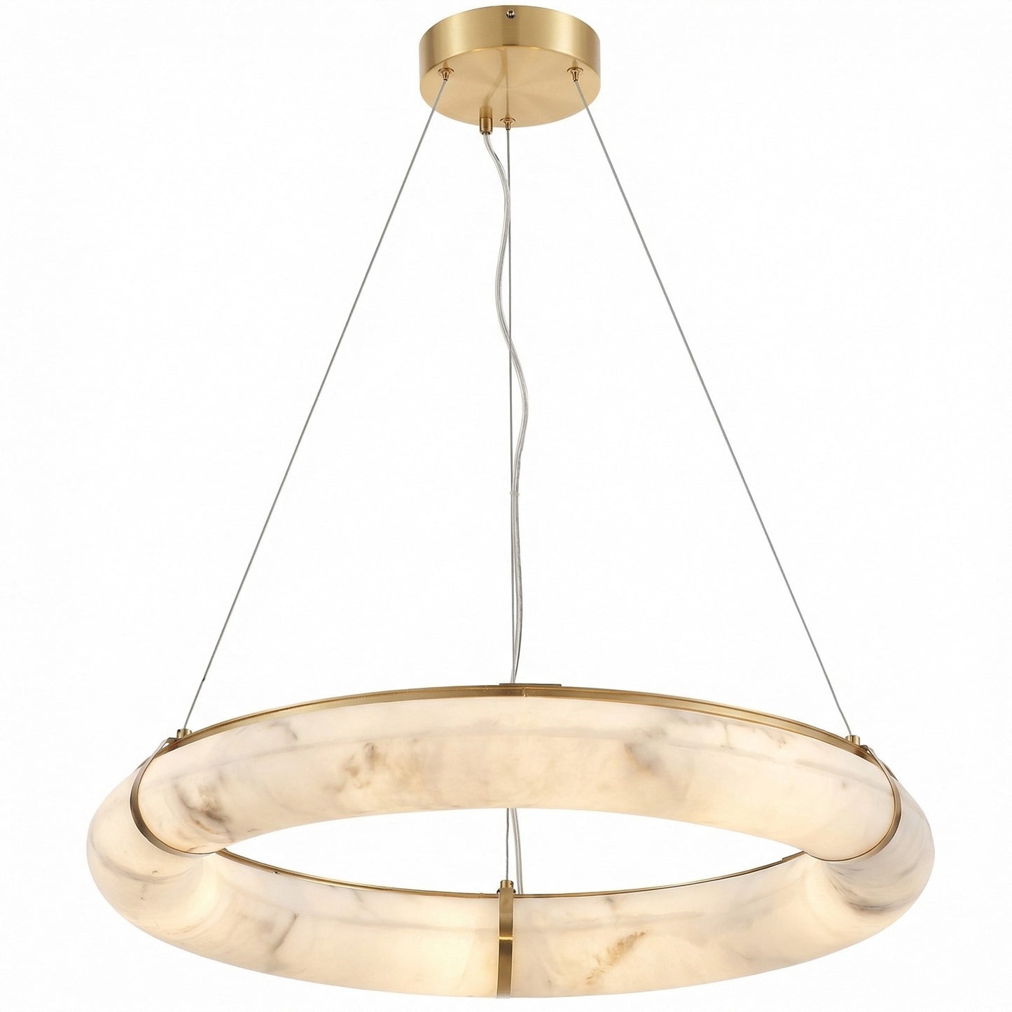 Dainolite Reuben 27in 1-Light LED Pendant | Contemporary Aged Brass and Faux Alabaster Acrylic | Dining Room & Living Room | Model RBN-2768LEDP-AGB-ALB