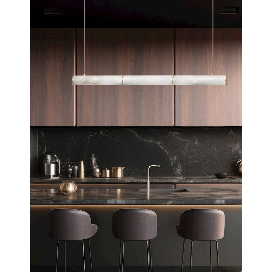 Dainolite Reuben 40in 1-Light Linear Pendant | Contemporary Aged Brass and White Faux Alabaster | Kitchen Island & Dining | Model RBN-4030HP-AGB-ALB
