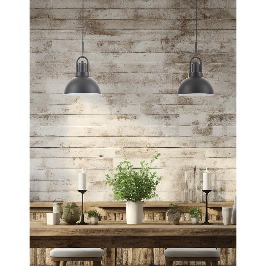Dainolite Reveka 10in 1-Light Pendant | Transitional Matte Black Metal Bell Shade | Kitchen Island & Dining Nook | 10 x 10 x 15 in | Model RVK-101P-MB