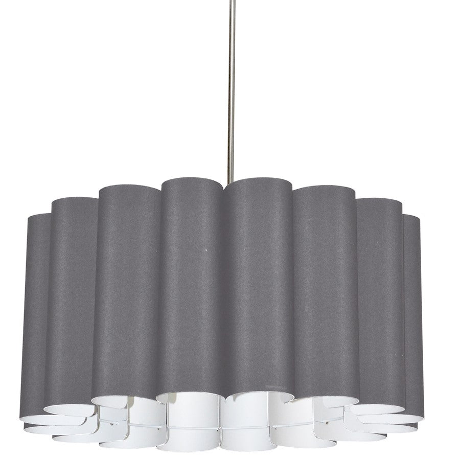 Dainolite Sandra 24in 4-Light Pendant | Transitional Polished Chrome and Platinum Scalloped Drum Fabric Shade | Kitchen Island & | Model SAN244-PC-835