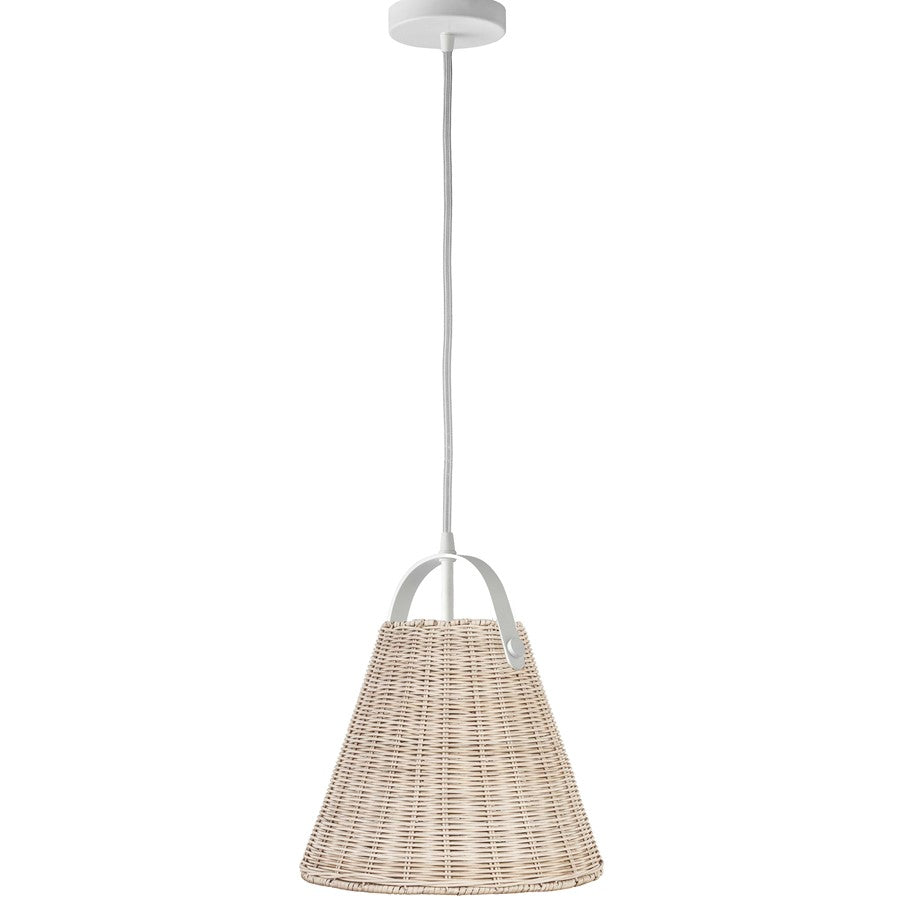 Dainolite Shenandoah 1-Light Pendant | Transitional Matte White and Natural Rattan | Kitchen Island & Foyer | 13 x 13 x 14 in | Model SND-141P-MW