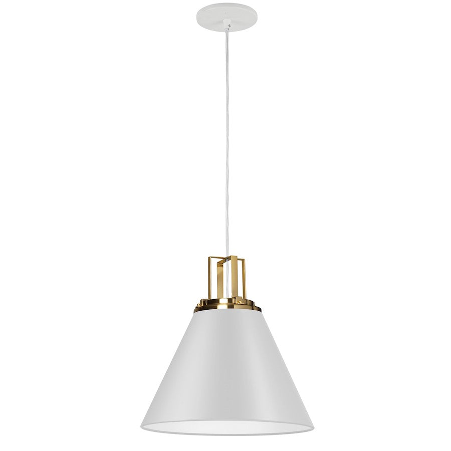 Dainolite Sonus 14in 1-Light Pendant | Contemporary Matte White and Aged Brass Metal | Kitchen Island & Dining Room | Model SNS-141P-MW-AGB