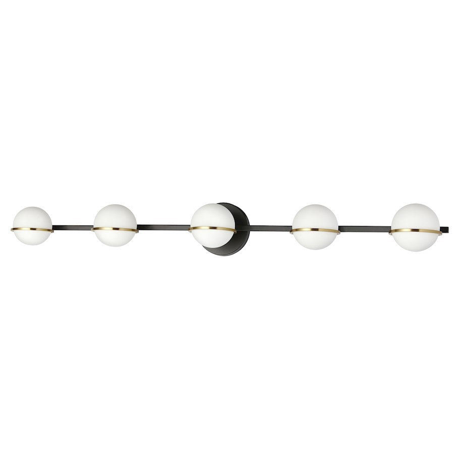 Dainolite Sofia 41in 5-Light Vanity | Modern Matte Black and Aged Brass with White Opal Glass | Bathroom Vanity | Model SOF-415W-MB-AGB