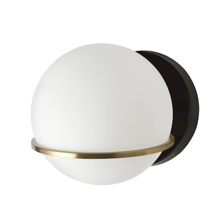 Dainolite Sofia 6in 1-Light Wall Sconce | Modern Matte Black, Aged Brass and White Opal Glass | Hallway & Bedroom | Model SOF-61W-MB-AGB