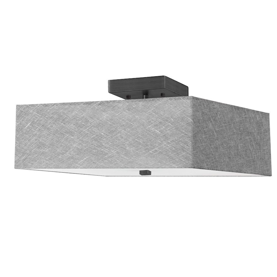 Dainolite Seren 14in 3-Light Semi-Flush Mount | Transitional Matte Black and Grey Fabric Hardback Shade | Bedroom & Hallway | 14 | Model SRN-143SF-MB-GRY