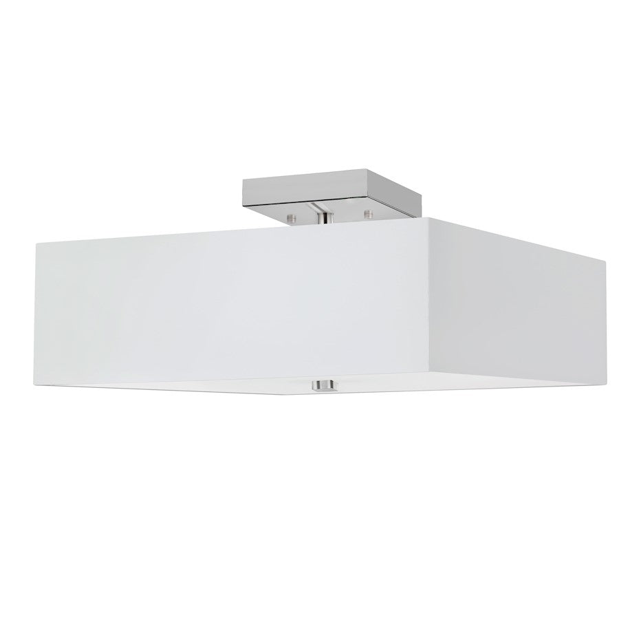 Dainolite Seren 14in 3-Light Semi-Flush Mount | Transitional White Fabric and Polished Chrome Metal | Bedroom & Hallway | 14 x 14 | Model SRN-143SF-PC-WH