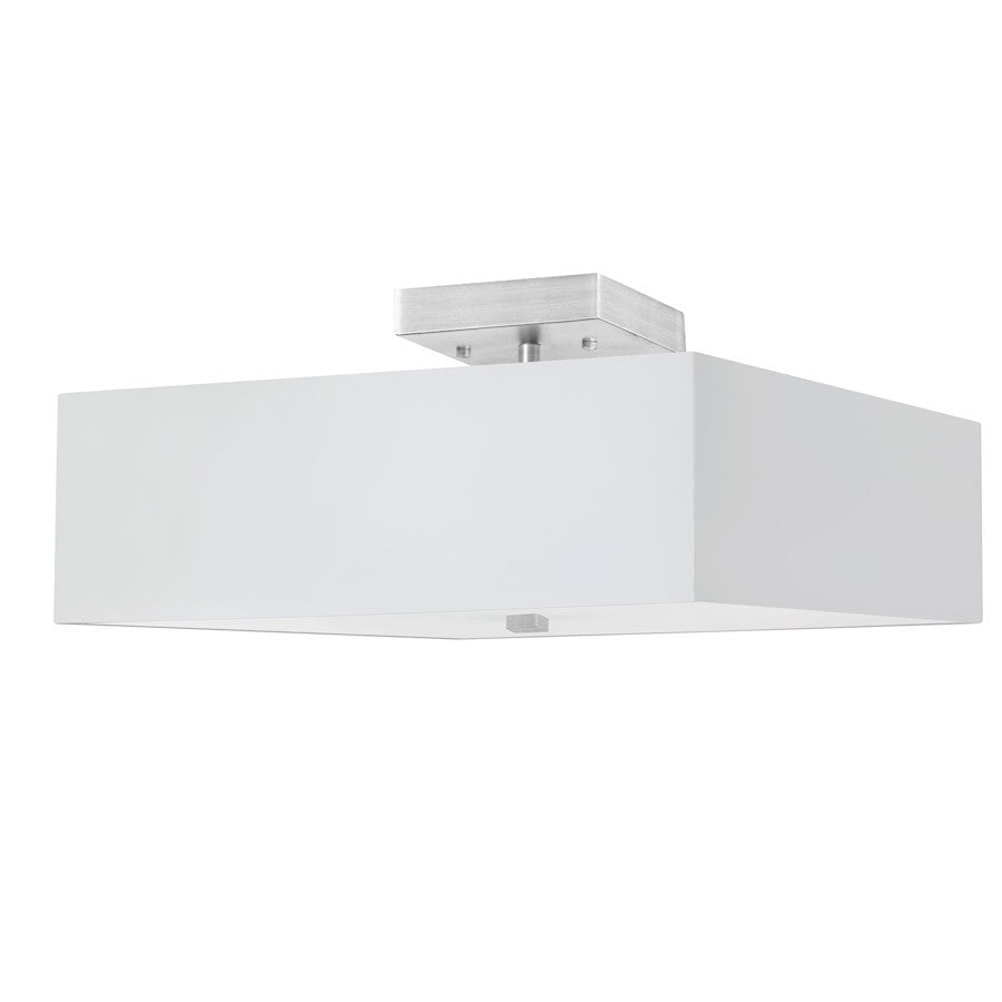 Dainolite Seren 14in 3-Light Semi-Flush Mount | Transitional Satin Chrome and White Fabric | Bedroom & Hallway | Model SRN-143SF-SC-WH