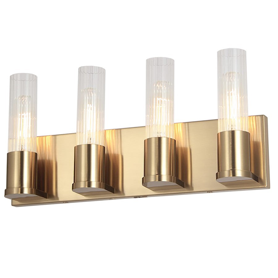 Dainolite Tube 17in 4-Light Vanity | Contemporary Aged Brass and Clear Fluted Glass | Bathroom & Powder Room | 17 x 3 x 8 in | Model TBE-174W-AGB