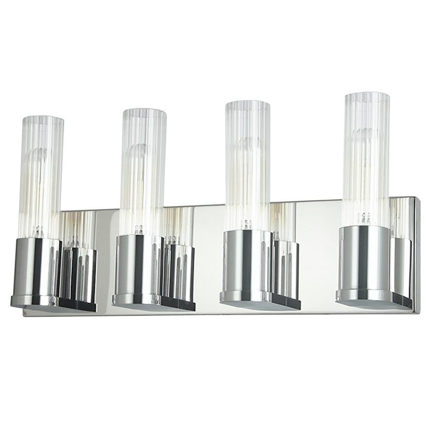 Dainolite Tube 17in 4-Light Vanity | Contemporary Polished Chrome and Clear Fluted Glass | Bathroom & Powder Room | 17 x 3 x 8 in | Model TBE-174W-PC
