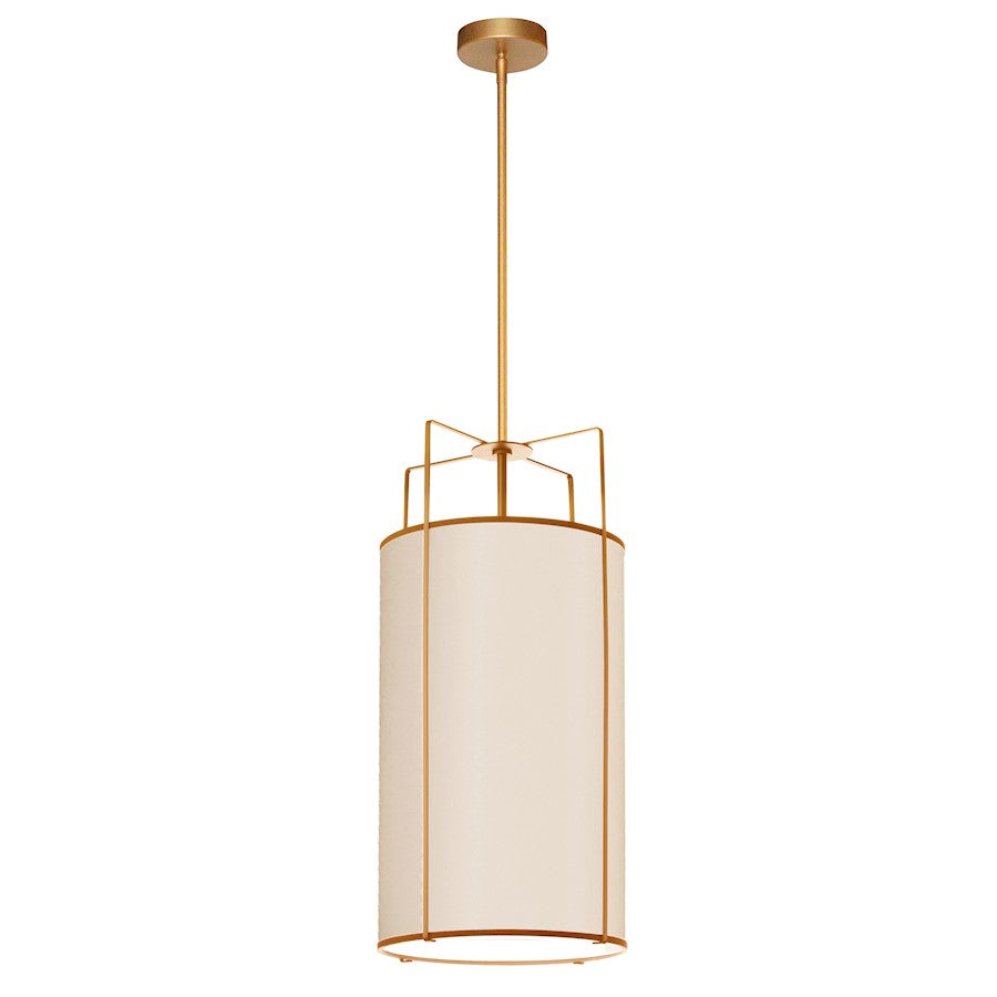Dainolite Trapezoid 12in 4-Light Pendant | Contemporary Cream Fabric and Gold Metal | Kitchen Island & Dining Room | 12 x 12 x 25 | Model TRA-124P-GLD-CRM