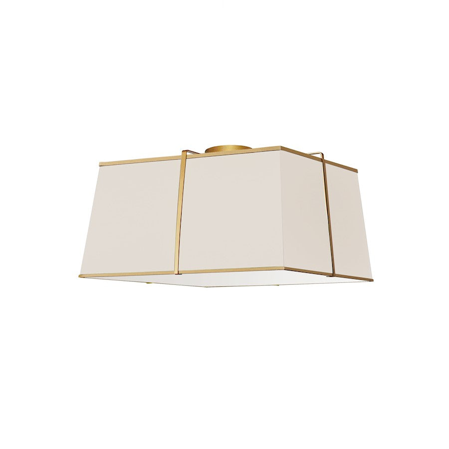 Dainolite Trapezoid 16in 3-Light Flush Mount | Contemporary Cream Fabric and Gold Metal | Bedroom & Hallway | 16 x 16 x 8 in | Model TRA-163FH-GLD-CRM