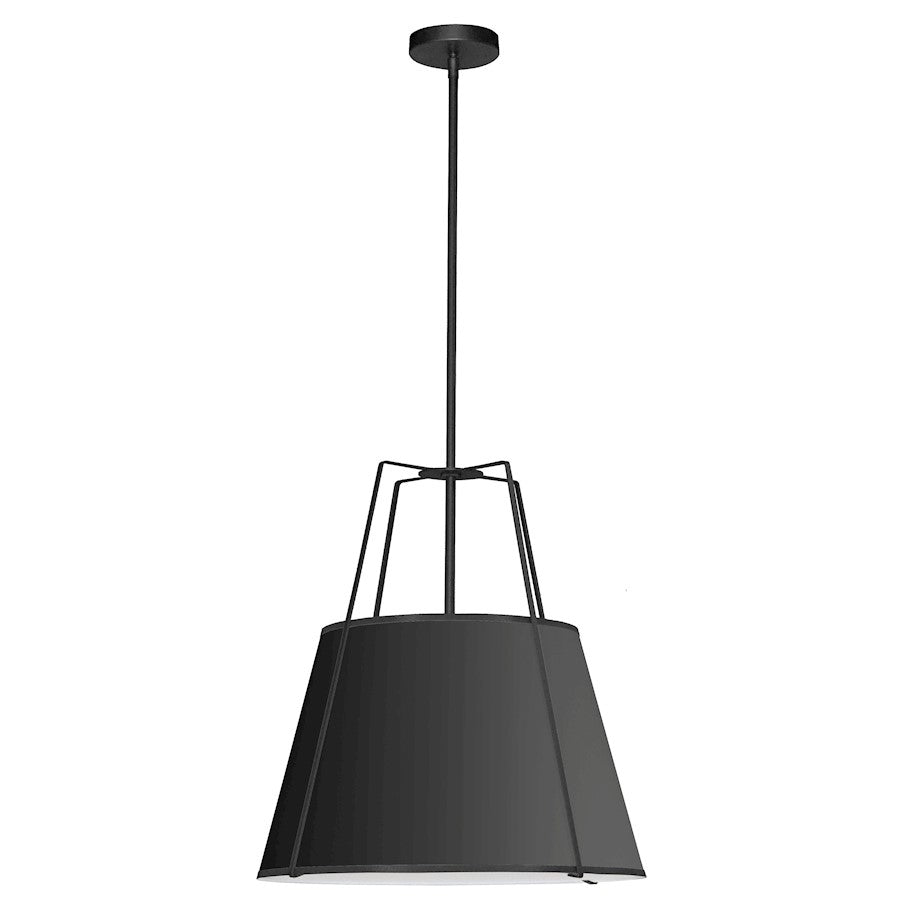 Dainolite Trapezoid 18in 1-Light Pendant | Contemporary Black Fabric and White Fabric Tapered Drum | Kitchen Island & Dining Room | 18 x | Model TRA-1P-BK