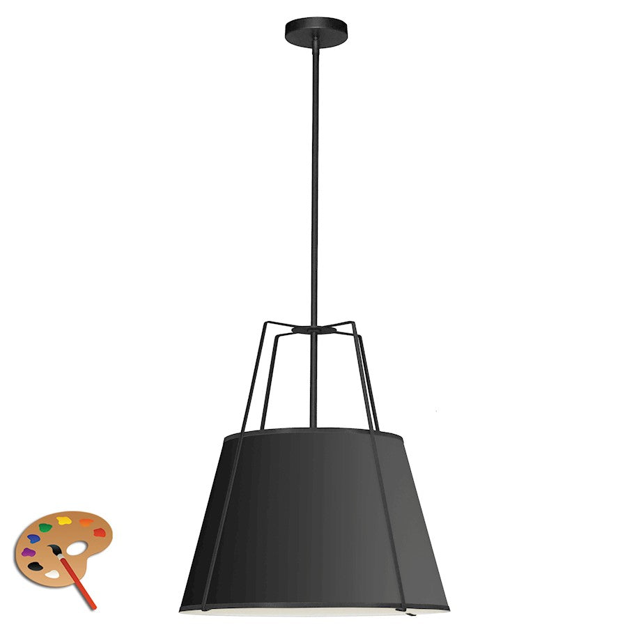 Dainolite Trapezoid 18in 3-Light Pendant | Contemporary Black Fabric and White Diffuser | Kitchen Island & Dining Room | 18 x 18 x 20 | Model TRA-331P-BK