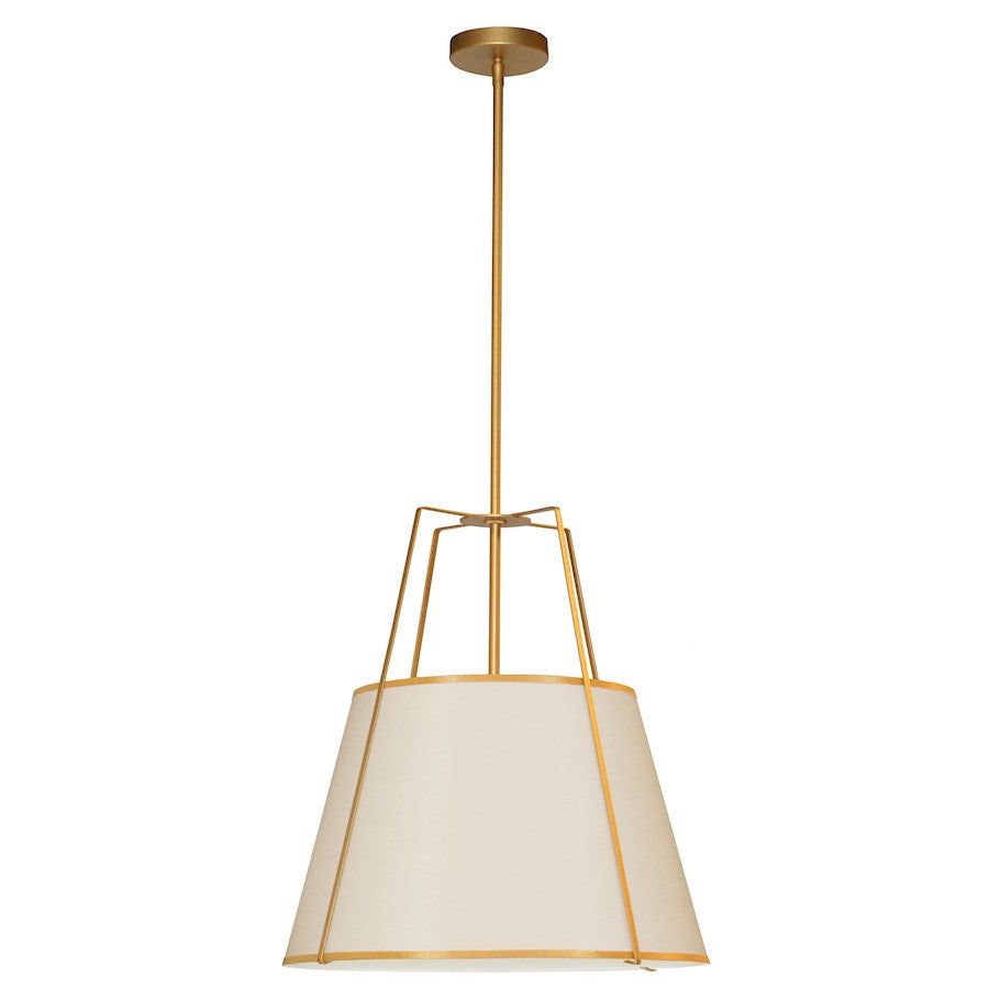 Dainolite Trapezoid 18in 3-Light Pendant | Contemporary Cream Fabric and Gold Metal | Kitchen Island & Dining Room | Model TRA-331P-GLD-CRM