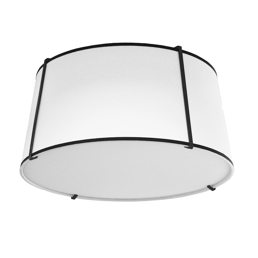 Dainolite Trapezoid 16in 3-Light Flush Mount | Contemporary Matte Black and White Fabric | Hallway & Bedroom | 16 x 16 x 8 in | Model TRA-3FH-BK-WH
