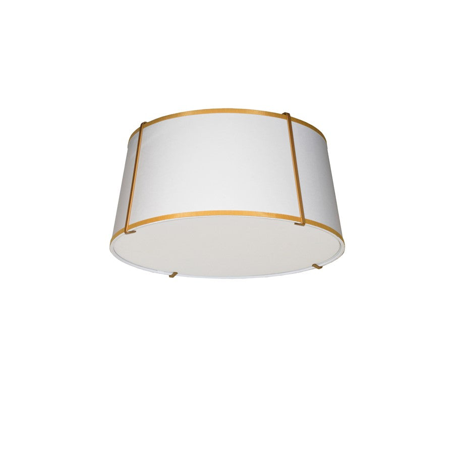 Dainolite Trapezoid 16in 3-Light Flush Mount | Contemporary Gold and White Fabric | Hallway & Bedroom | 16 x 16 x 8 in | Model TRA-3FH-GLD-WH