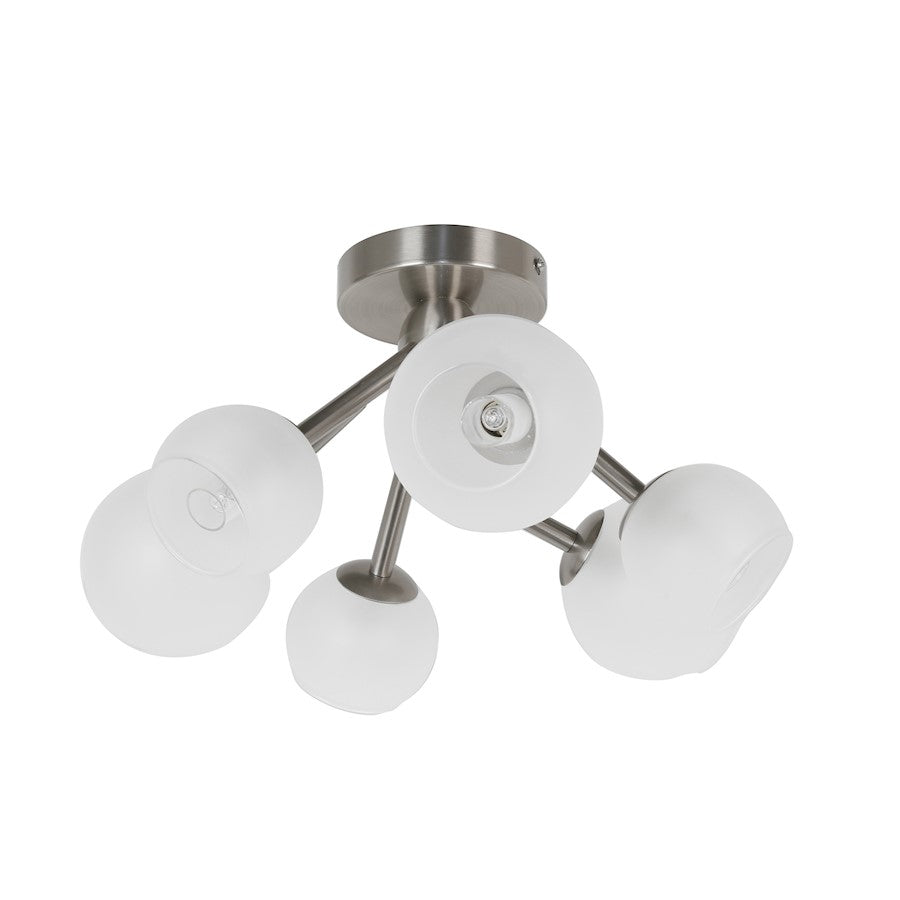 Dainolite Tanglewood 17in 6-Light Semi-Flush | Satin Chrome and Frosted Glass | Bedroom & Hallway | 17 x 17 x 10 in | Model TWD-166SF-SC