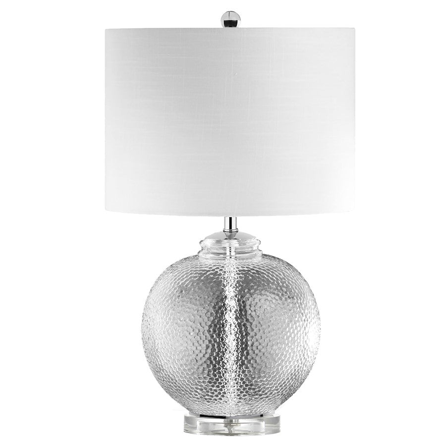 Dainolite Taylor 14in 1-Light Table Lamp | Clear Glass & Polished Chrome with White Drum Shade | Living Room & Bedroom | Model TYR-235T-CLR