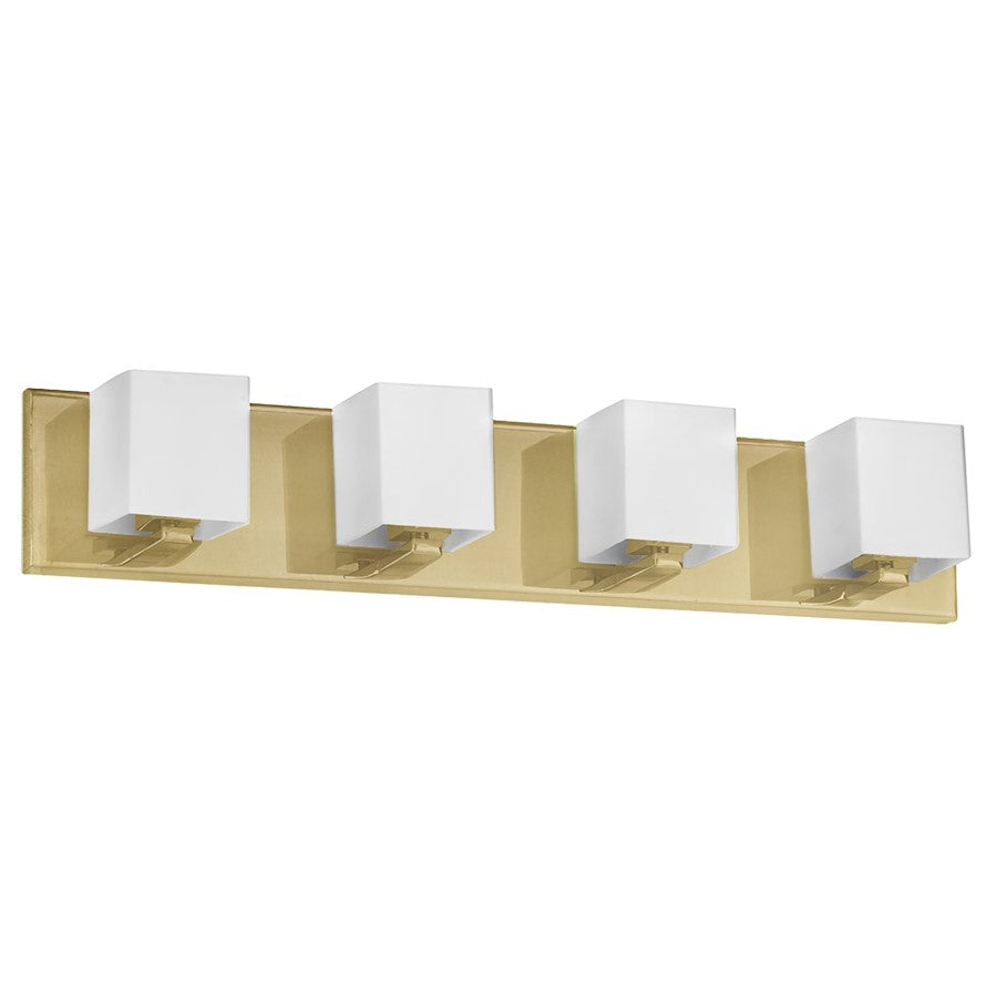Dainolite Verona 26in 4-Light Vanity | Modern Aged Brass and White Glass | Bathroom & Powder Room | 4 x 26 x 4.5 in | Model V1230-4W-AGB