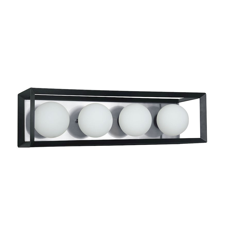 Dainolite V166 21in 4-Light Vanity Light | Transitional Black and Polished Chrome Metal with White Glass | Bathroom Vanity | 21.25 x | Model V166-4W-BK-PC