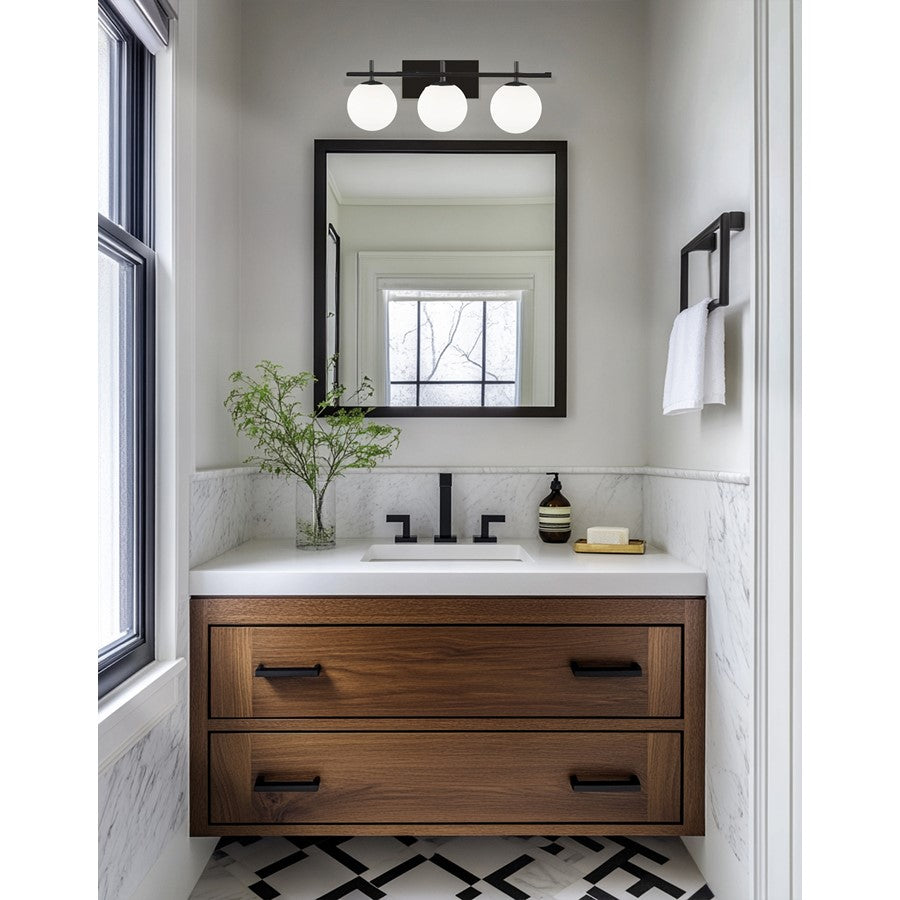 Dainolite Vivaldi 24in 3-Light Vanity | Transitional Matte Black and White Glass | Bathroom & Powder Room | 1 x 24 x 5 in | Model VAD-233W-MB