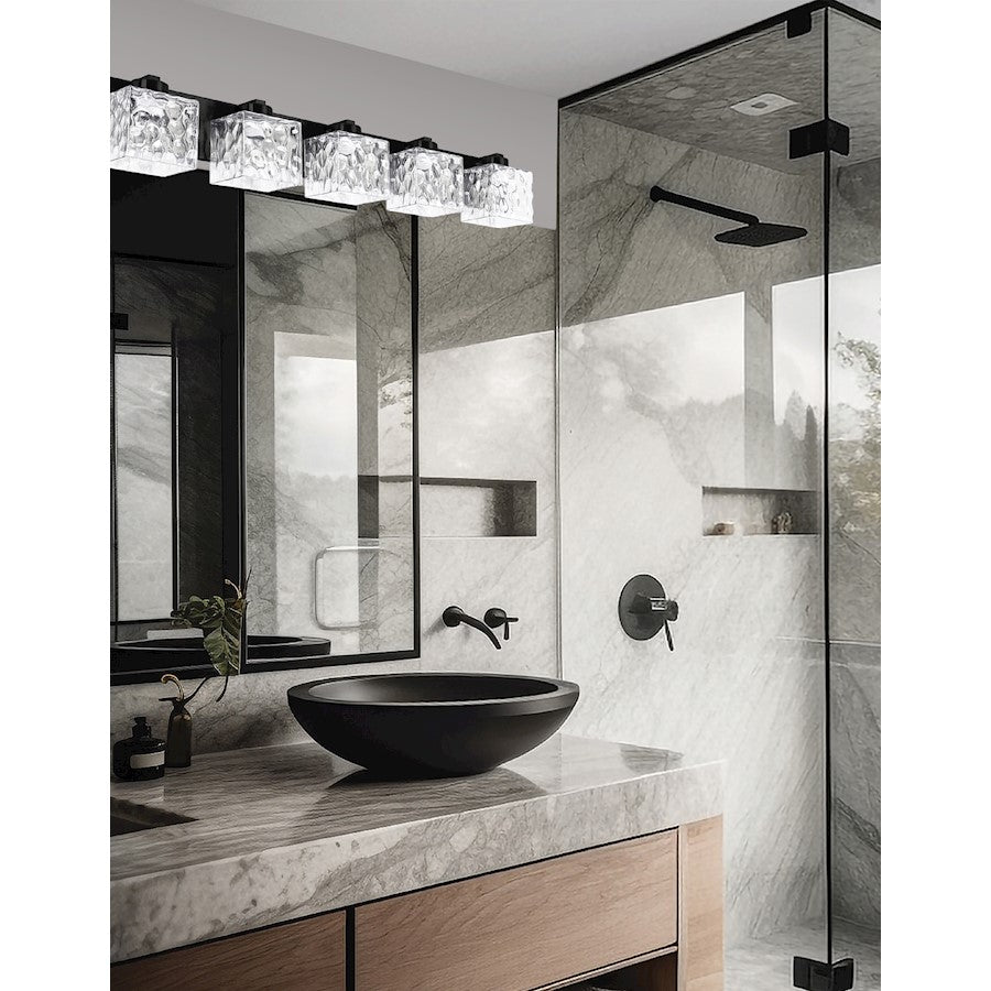 Dainolite Veda 38in 5-Light Bath Vanity | Contemporary Matte Black and Clear Glass | Bathroom Vanity | 38 x 5 x 7 in | Model VED-365W-MB-CLR
