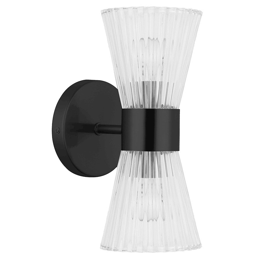 Dainolite Vienna 2-Light Wall Sconce | Transitional Matte Black and Clear Glass | Bathroom & Powder Room Vanity | 11.5 in H, Damp | Model VIE-112W-MB