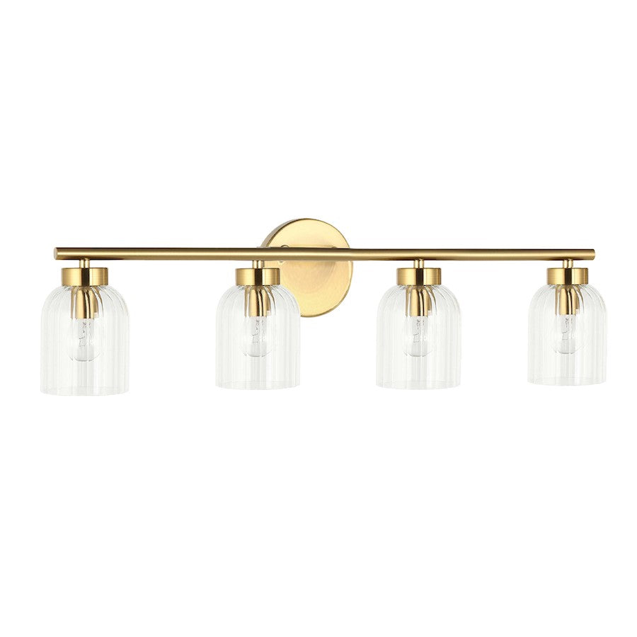 Dainolite Vienna 29in 4-Light Vanity | Transitional Aged Brass and Clear Ribbed Glass | Bathroom & Powder Room | Model VIE-294W-AGB