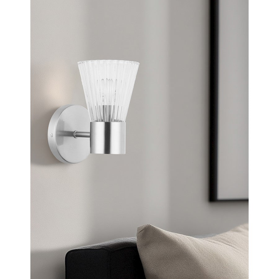 Dainolite Vienna 1-Light Wall Sconce | Transitional Polished Chrome and Clear Ribbed Glass | Bathroom & Hallway Accent | 6in | Model VIE-91W-PC