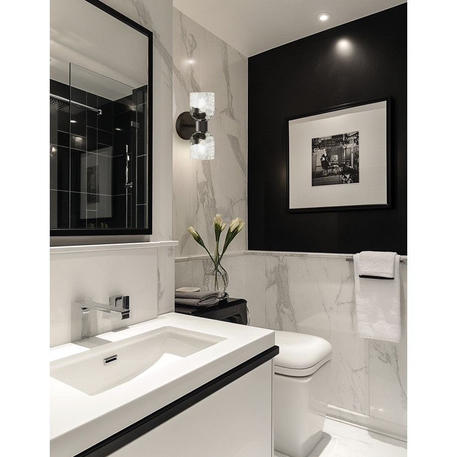 Dainolite Vallora 12in 2-Light Vanity Light | Transitional Matte Black and Clear Glass | Bathroom & Powder Room | Model VLA-102W-MB-CLR