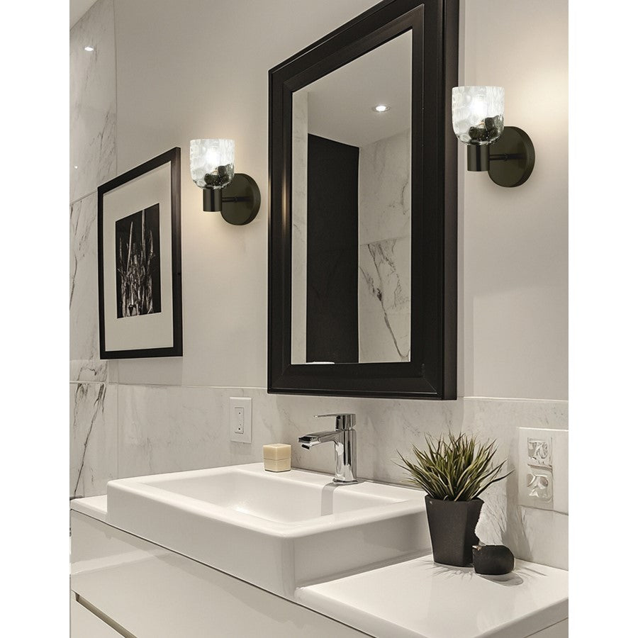 Dainolite Vallora 8in 1-Light Vanity Light | Transitional Matte Black and Clear Glass | Bathroom & Powder Room | Model VLA-81W-MB-CLR