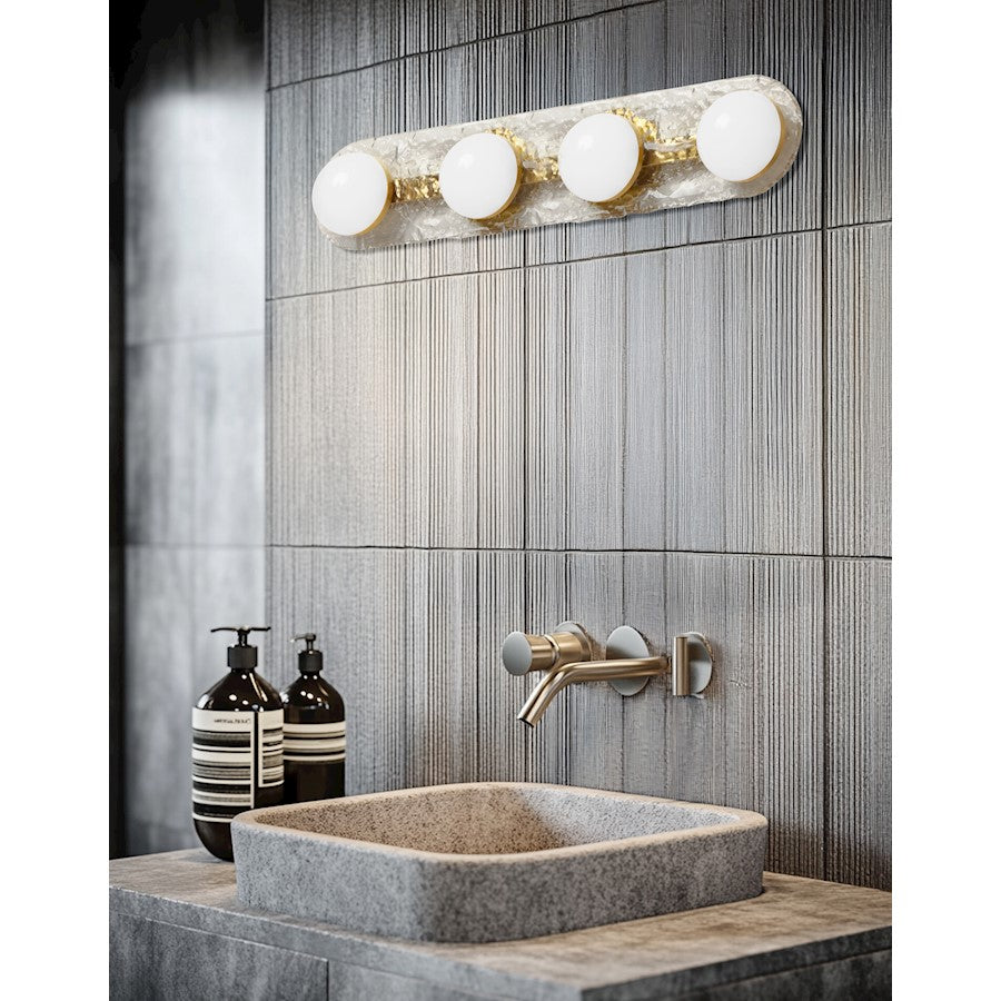 Dainolite Velma 27in 4-Light Vanity | Transitional Aged Brass and Clear Glass | Bathroom & Powder Room | 27 x 3 x 5 in | Model VLM-2840LEDW-AGB-CLR