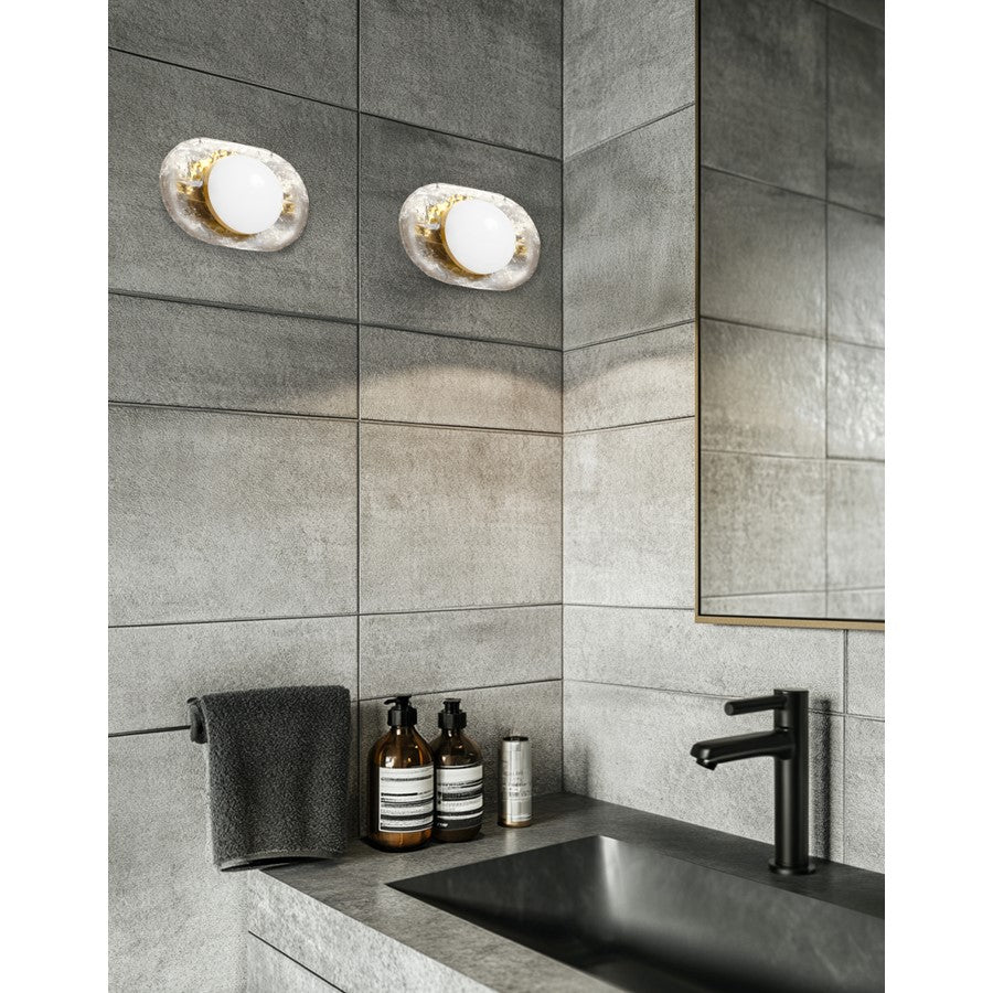 Dainolite Velma 9in 1-Light Vanity | Transitional Aged Brass and Clear Glass | Bathroom & Powder Room | 945 Lumens 3000K | Model VLM-910LEDW-AGB-CLR