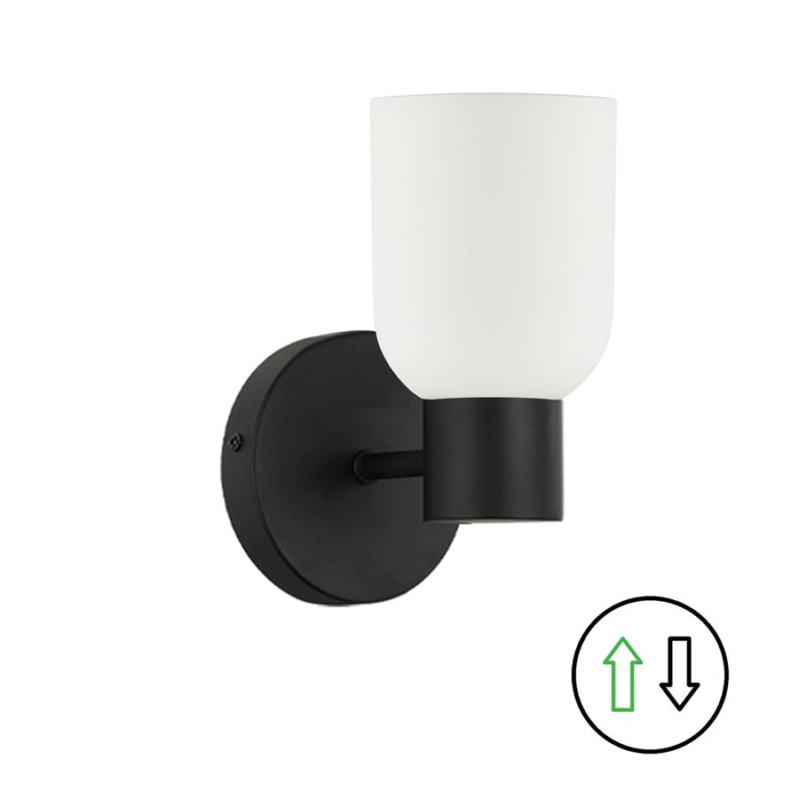 Dainolite Vonda 1-Light Wall Sconce | Transitional Matte Black and White Glass | Bathroom & Powder Room Accent | 4.75 x 5.75 x 8 in | Model VND-81W-MB