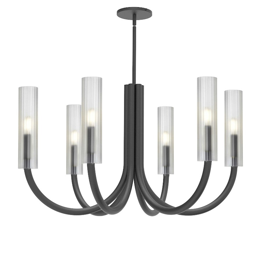 Dainolite Wand 30in 6-Light Chandelier | Transitional Matte Black and Frosted Glass | Dining Room & Foyer | Model WAN-306C-MB-FR