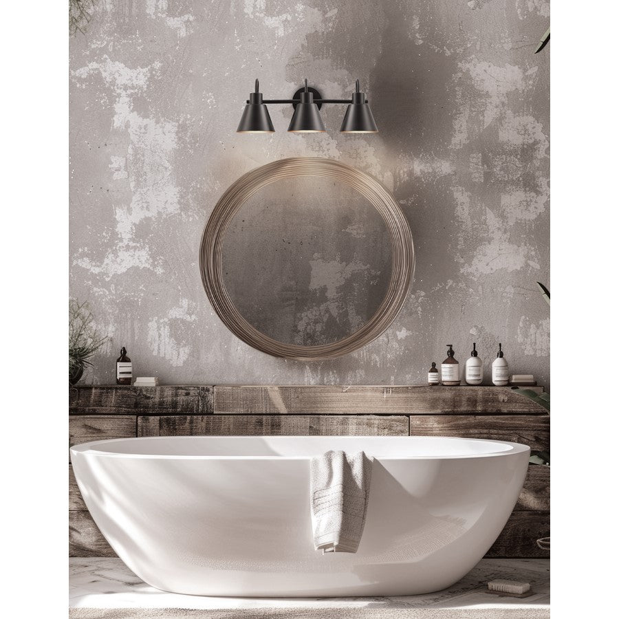Dainolite Westley 21in 3-Light Vanity | Transitional Matte Black Metal | Bathroom & Powder Room | 7 x 21.5 x 8.25 in | Model WES-203W-MB