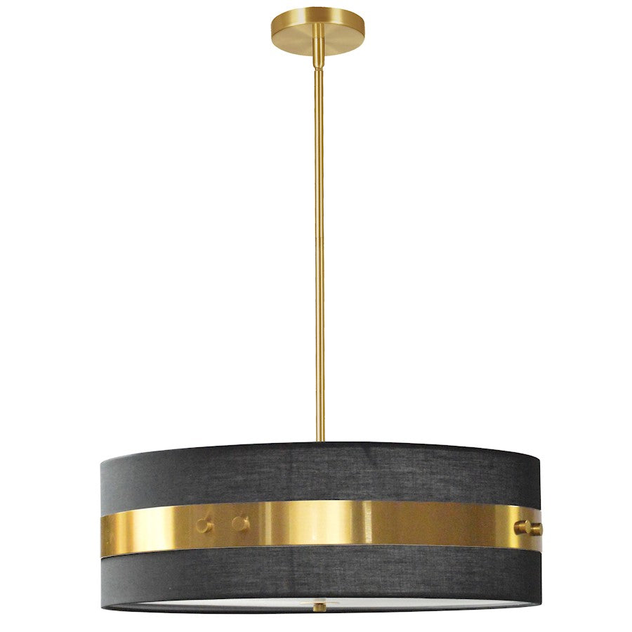 Dainolite Willshire 22in 4-Light Pendant | Transitional Aged Brass and Black Fabric | Kitchen Island & Dining Room | Model WIL-224P-AGB-BK