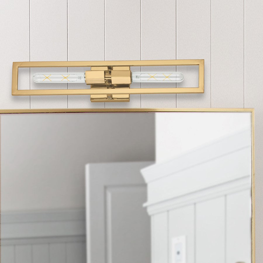 Dainolite Wisteria 22in 2-Light Wall Sconce | Contemporary Aged Brass Metal | Bedroom & Hallway Accent | 4 x 2 x 22 in | Model WTS-222W-AGB